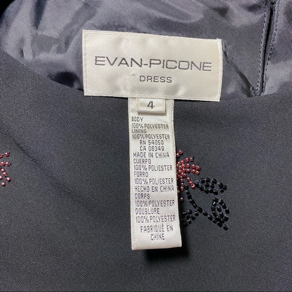 Evan Picone Black with Elegant Beading On The Front Cocktail Dress Size 4 - Picture 4 of 5